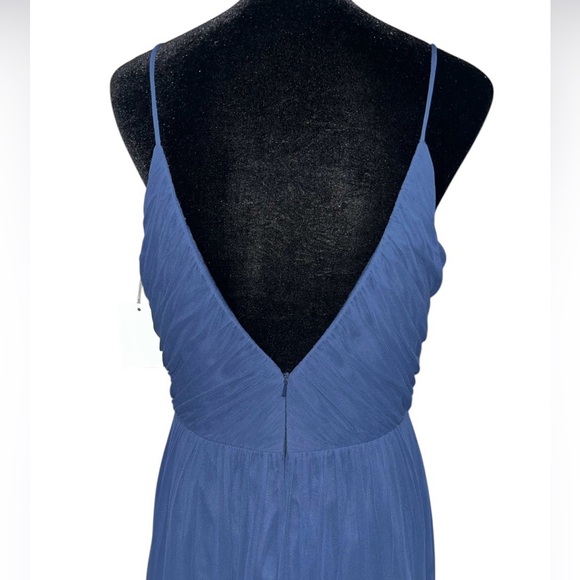 Dessy Collection #2989 Blue Lux Chiffon V Neck Floor Length Dress Size 12 - Picture 9 of 12